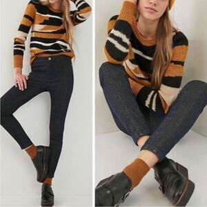 Anthropologie High Rise Seamed Denim Legging Sz. 26 Blue Jeans/Gold Shimmer NWT